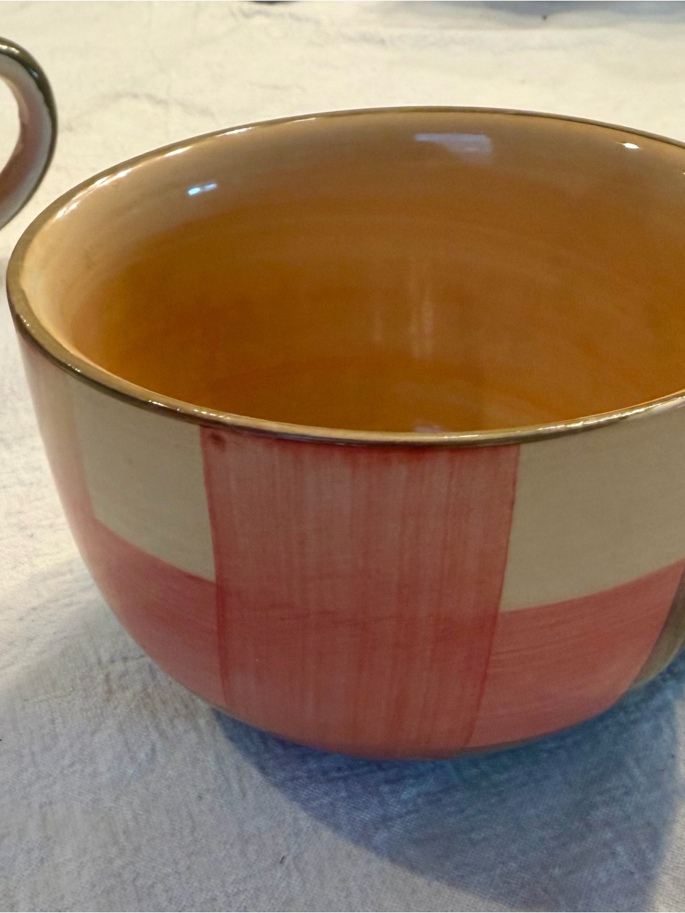 Hand-Painted Ceramic Bowl in Coral and Cream